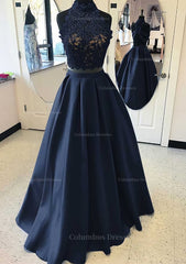 Corset Dress, Satin Prom Dress A-Line/Princess High-Neck Long/Floor-Length With Lace