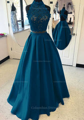 Red Carpet Dress, Satin Prom Dress A-Line/Princess High-Neck Long/Floor-Length With Lace