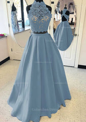 Sweet 43 Dress, Satin Prom Dress A-Line/Princess High-Neck Long/Floor-Length With Lace