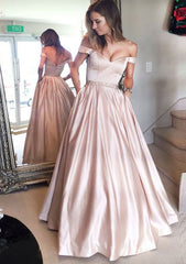 Bridesmaids Dresses Mismatched, Satin Prom Dress A-Line/Princess Off-The-Shoulder Long/Floor-Length With Beaded