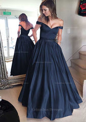 Bridesmaid Dresses Mismatch, Satin Prom Dress A-Line/Princess Off-The-Shoulder Long/Floor-Length With Beaded
