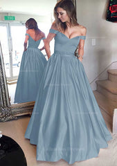 Bridesmaid Dresses Style, Satin Prom Dress A-Line/Princess Off-The-Shoulder Long/Floor-Length With Beaded