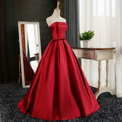 Homecoming Dress 2023, Satin Scoop Floor Length Ball Prom Dress , Dark Red Sweet 16 Gown