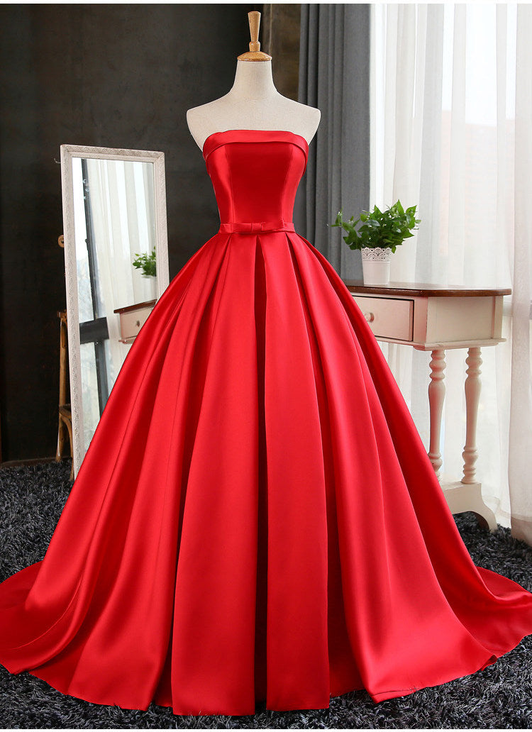 Homecoming Dresses Classy Elegant, Satin Scoop Floor Length Ball Prom Dress , Dark Red Sweet 16 Gown