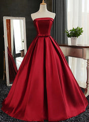 Homecoming Dresses 2023, Satin Scoop Floor Length Ball Prom Dress , Dark Red Sweet 16 Gown