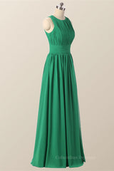 Party Dress Idea, Scoop Green Pleated Chiffon A-line Long Bridesmaid Dress