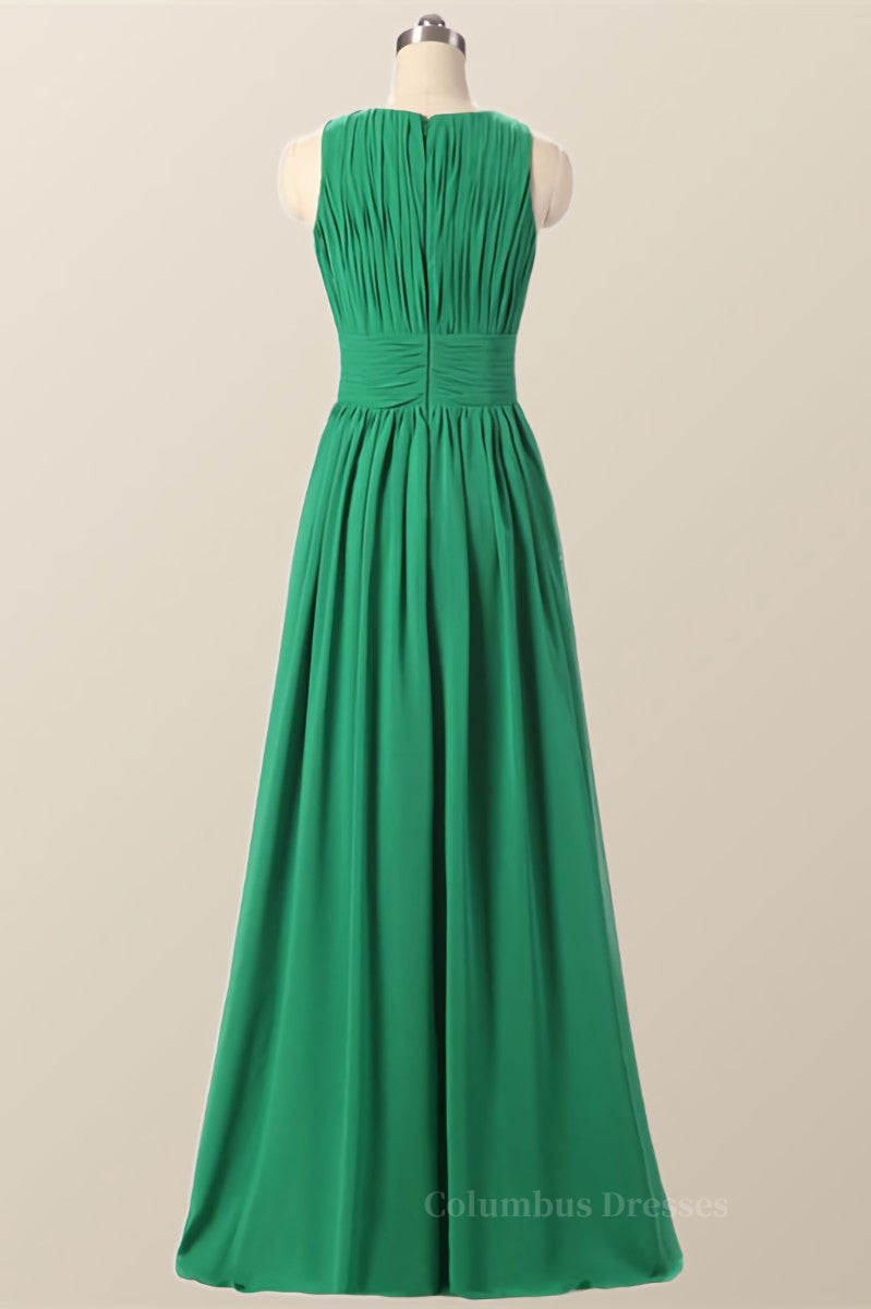 Party Dresses Online, Scoop Green Pleated Chiffon A-line Long Bridesmaid Dress