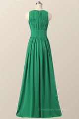 Party Dresses Online, Scoop Green Pleated Chiffon A-line Long Bridesmaid Dress
