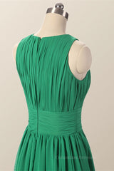 Party Dresses For Teens, Scoop Green Pleated Chiffon A-line Long Bridesmaid Dress
