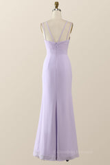 Party Dress After Wedding, Scoop Lavender Chiffon Pleated Long Bridesmaid Dress