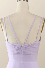 Party Dress Classy Christmas, Scoop Lavender Chiffon Pleated Long Bridesmaid Dress