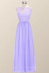 Prom Dress Two Piece, Scoop Lavender Lace and Chiffon Long Bridesmaid Dress