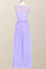 Prom Dresse Two Piece, Scoop Lavender Lace and Chiffon Long Bridesmaid Dress