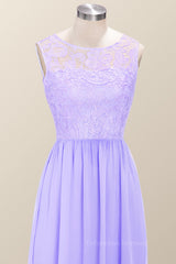 Prom Dresses Two Pieces, Scoop Lavender Lace and Chiffon Long Bridesmaid Dress