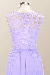 Prom Dressed Two Piece, Scoop Lavender Lace and Chiffon Long Bridesmaid Dress