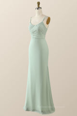 Prom Dresses 2062 Fashion Outfits, Scoop Mint Green Chiffon Pleated Long Bridesmaid Dress