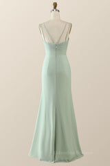 Prom Dresses 2062 Fashion Outfit, Scoop Mint Green Chiffon Pleated Long Bridesmaid Dress