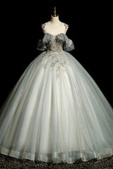 Flower Girl Dress, Scoop Neckline Tulle Long Formal Dress with Beaded, A-Line Evening Dress