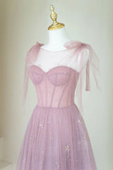 Prom Dress Inspo, Scoop Neckline Tulle Pink Long Prom Dress, Cute A-Line Evening Party Dress