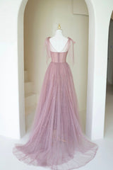 Salad Dress Recipes, Scoop Neckline Tulle Pink Long Prom Dress, Cute A-Line Evening Party Dress