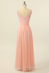Bridesmaid Dresses Designers, Scoop Pink Lace and Tulle A-line Long Bridesmaid Dress