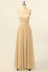 Bridesmaids Dresses Online, Scoop Pink Lace and Tulle A-line Long Bridesmaid Dress