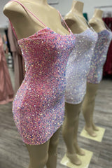 Bridesmaids Dresses Chiffon, Scoop Pink Sequin Tight Mini Party Dress