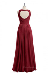 Semi Dress, Scoop Wine Red A-line Lace and Chiffon Long Bridesmaid Dress