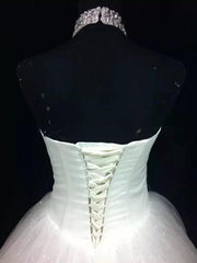 Wedding Dress Design, Sequin Ball Gown Sleeveless Floor Length Beading Tulle Halter Wedding Dresses