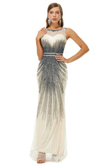 Wedding Color Schemes, Sequin Bead Sleeveless High Neck Mermaid Prom Dresses