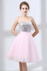 Long Sleeve Prom Dress, Sequin Lace & Tulle Sweetheart Neckline Short Length A-line Bridesmaid Dresses