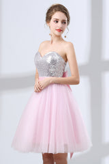 Aesthetic Dress, Sequin Lace & Tulle Sweetheart Neckline Short Length A-line Bridesmaid Dresses