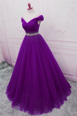 Party Dress Set, Sequins Sweetheart Long Party Dress, Purple Tulle Evening Gown