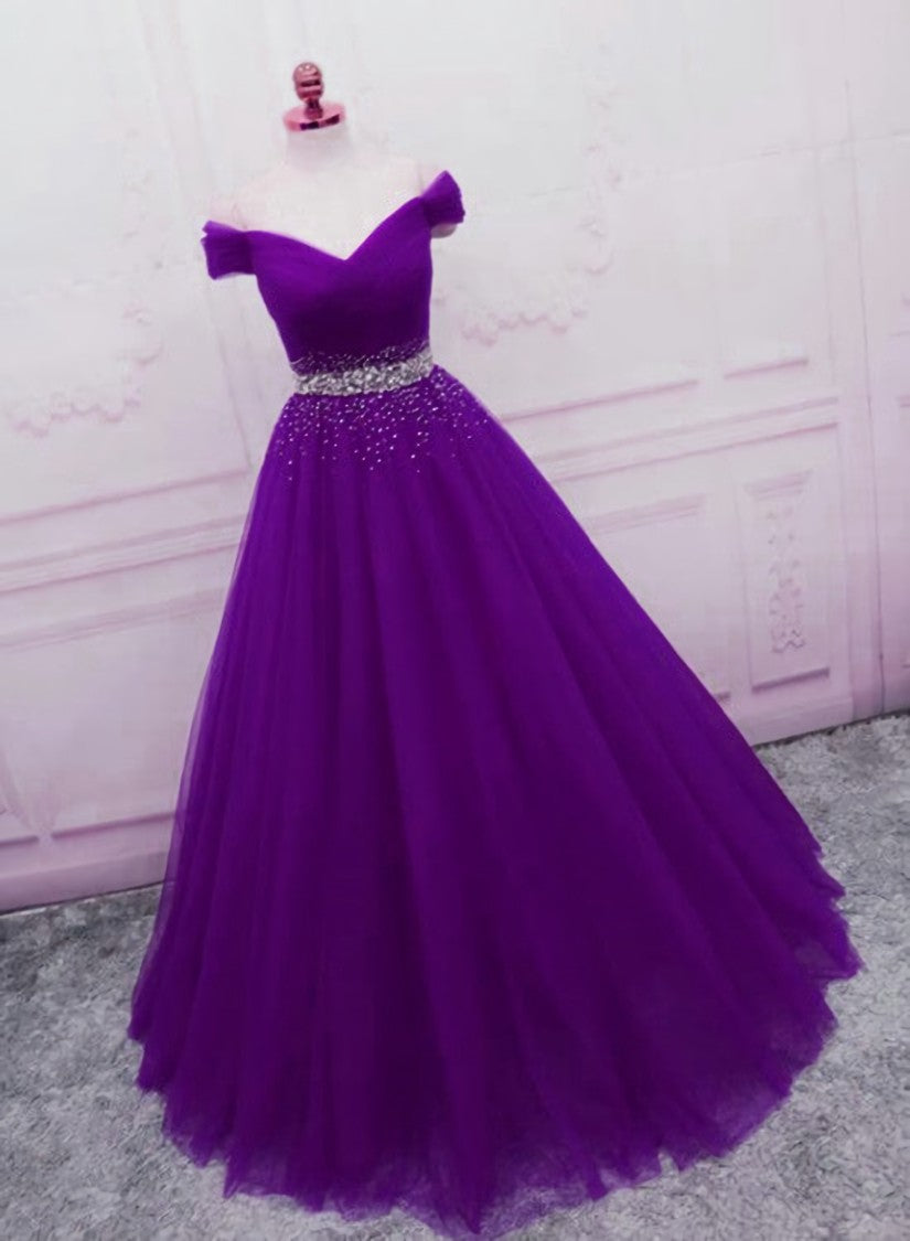 Party Dress Meaning, Sequins Sweetheart Long Party Dress, Purple Tulle Evening Gown