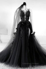 Prom Dress Inspo, Sexy Backless Appliques Black Lace Long Prom Dress, Black Lace Formal Dress, Black Evening Dress