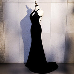 Bridesmaids Dress With Lace, Sexy Black Mermaid Long Halter Evening Dress, Black Prom Dress