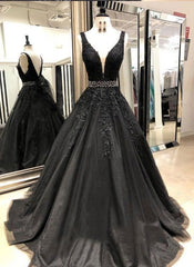 Prom Dresses Two Pieces, Sexy Black V Neck Tulle Long Prom Dress,Evening Dress Formal Wear