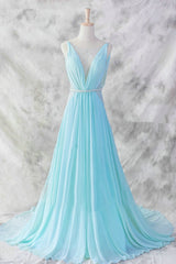 Bridesmaid Dresses Emerald Green, Sexy Light Blue Chiffon Backless Long Evening Gown, Blue Party Dress