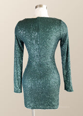Homecoming Dresses For Girls, Sexy Long Sleeves Green Sequin Tight Mini Dress