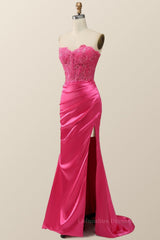 Prom Dresses 37, Sexy Pink Sweetheart Lace and Satin Long Dress