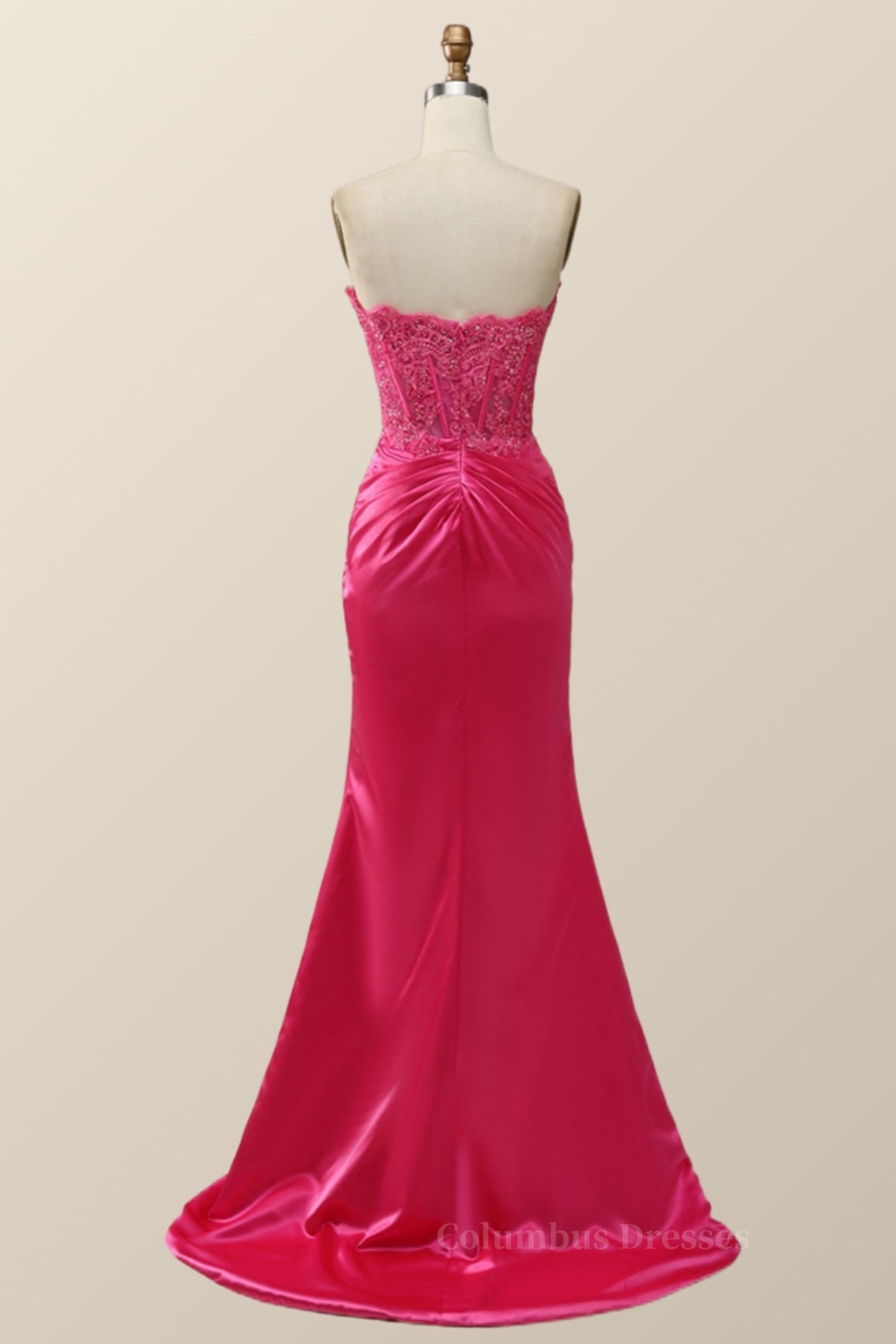 Prom Dress 37, Sexy Pink Sweetheart Lace and Satin Long Dress
