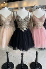 Prom Dresses Short, Princess Sequins V-Neck Straps A-Line Homecoming Dress