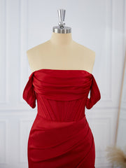 Prom Dress Classy, Sheath Charmeuse Off-the-Shoulder Pleated Corset Short/Mini Dress