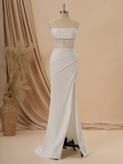 Wedding Dressed Vintage, Sheath Charmeuse Spaghetti Straps Appliques Lace Sweep Train Corset Wedding Dress