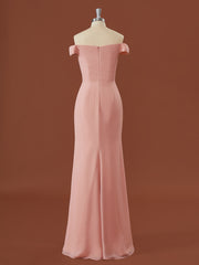 Dress Casual, Sheath Chiffon Off-the-Shoulder Pleated Floor-Length Bridesmaid Dress