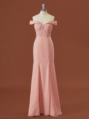 Classy Gown, Sheath Chiffon Off-the-Shoulder Pleated Floor-Length Bridesmaid Dress