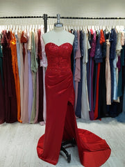 Sheath/Column Elastic Prom Dress Woven Satin Sequin Sweetheart Sleeveless Court Train Dresse