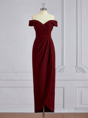 Bridesmaid Dresses Spring, Sheath/Column Off-the-Shoulder Floor-Length Stretch Crepe Mother of the Bride Dresses With Ruffles
