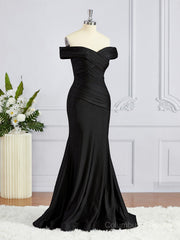 Prom Dresses For Kids, Sheath/Column Off-the-Shoulder Sweep Train Jersey Bridesmaid Dresses