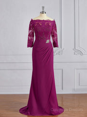 Bridesmaid Dress Designers, Sheath/Column Off-the-Shoulder Sweep Train Mother of the Bride Dresses With Appliques Lace
